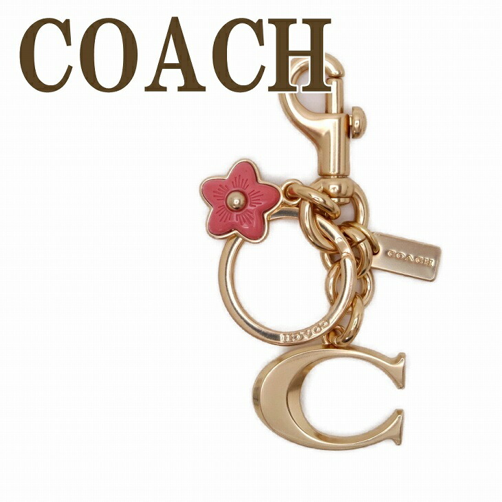 コーチ キーホルダー COACH キーリング ピンク Cロゴ 花 C8627GDRRJ