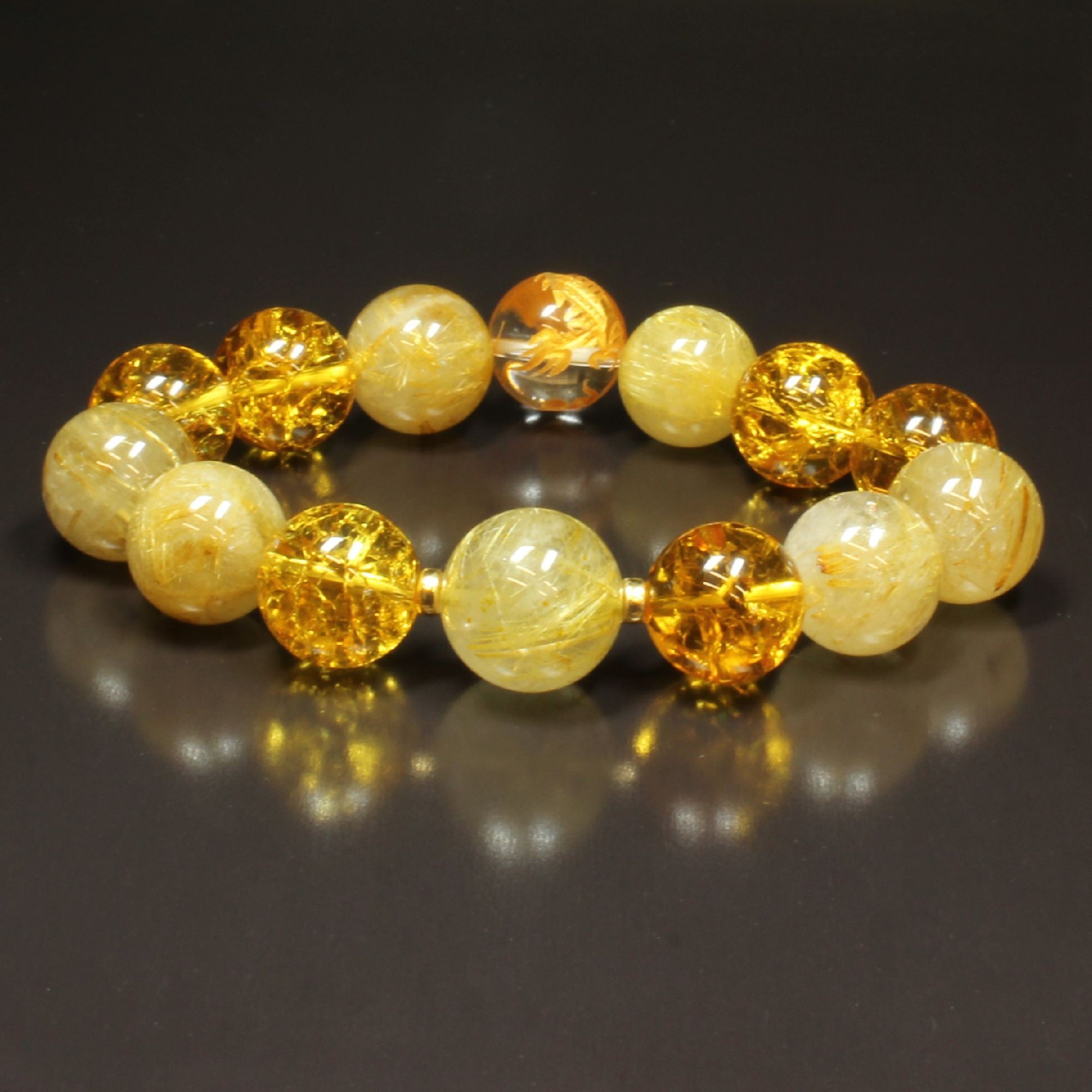 富と財を築くパワーを！］14mm 金彫皇帝龍 本水晶 クリスタル シトリン