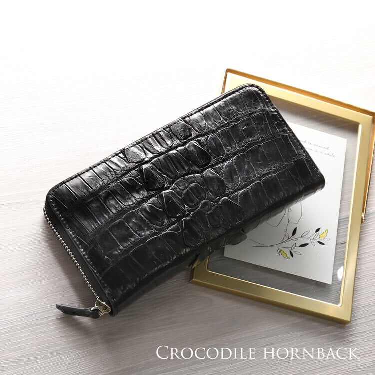 クロコダイル ラウンドファスナー 長財布 ホーンバック 背面ファスナー