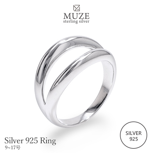 MUZE JEWELRY リング SV925 シルバー リング 太め 2連 9~17号 プラチナ