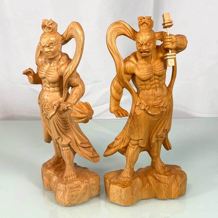 金剛力士像 仁王像 阿形 吽形 一対 仏像 20cm/12cm 天然木 手彫り 崖