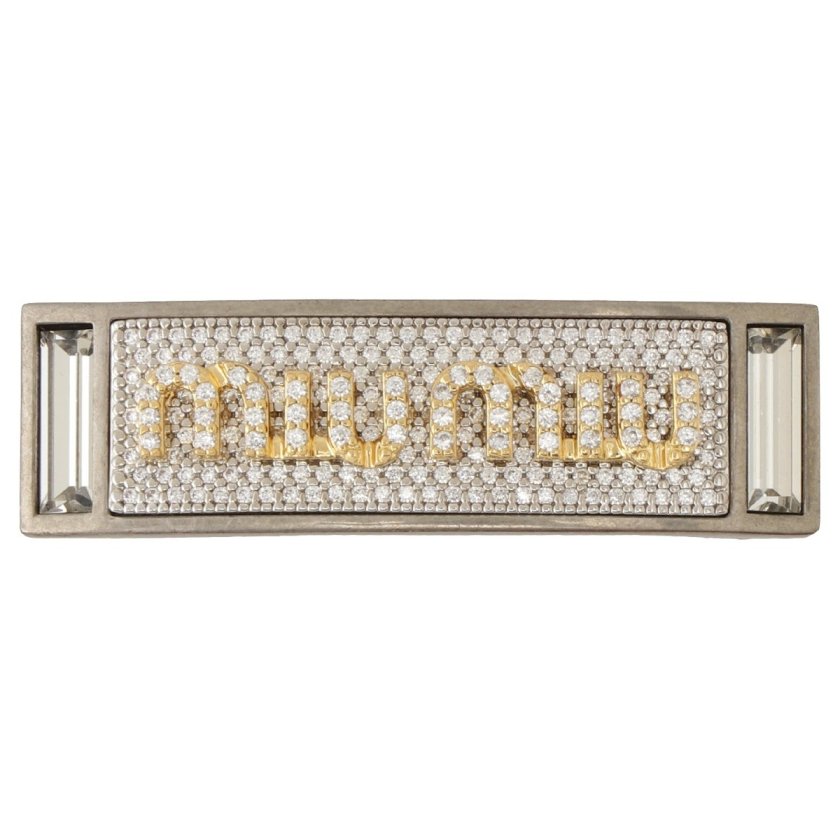 ミュウミュウ MIUMIU バレッタ 5JF113 2DTH F02NT ロゴ パヴェ