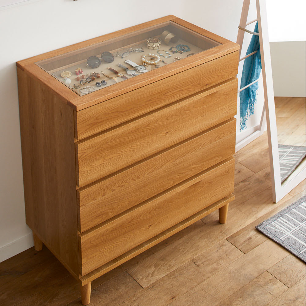 北欧ジュエリー収納付チェスト ロータイプ 幅80cm・4段（高さ89cm