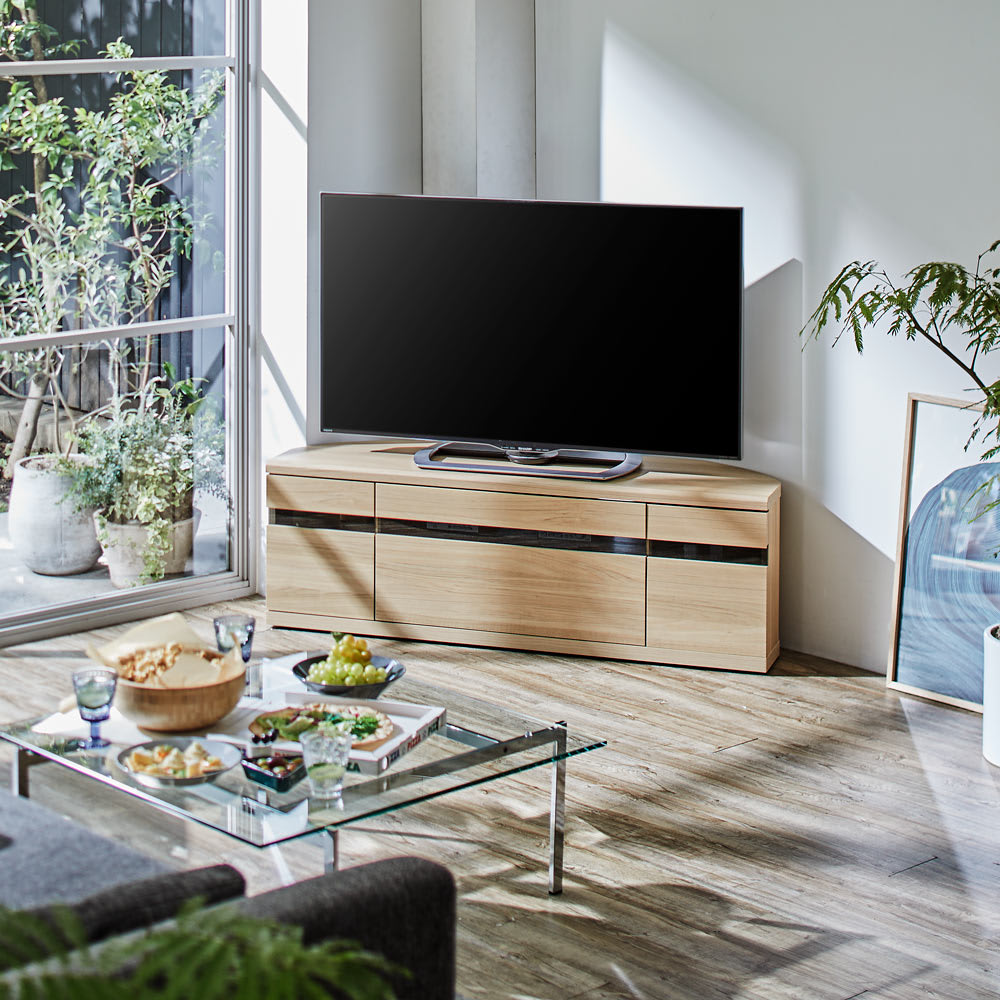 キャスター付きコーナーテレビ台 幅130高さ44cm ロータイプ 55型対応