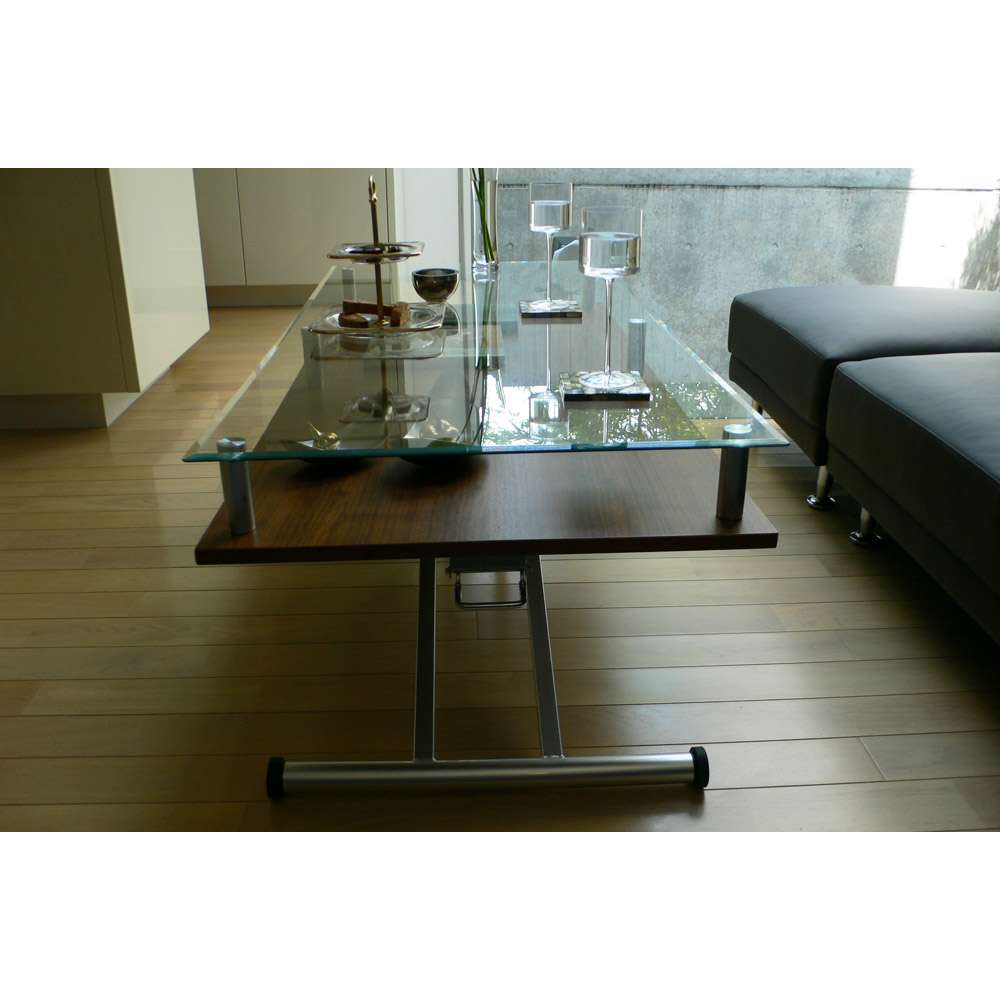 飛散防止フィルム貼りガラス 二重天板昇降式リフティングテーブル 幅