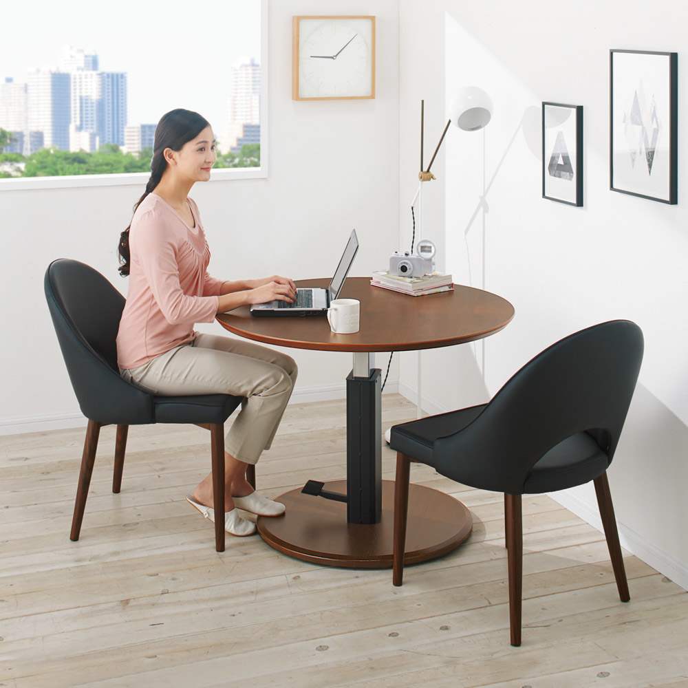 高さ自由自在 カフェスタイルダイニング 丸形昇降テーブル 径90cm