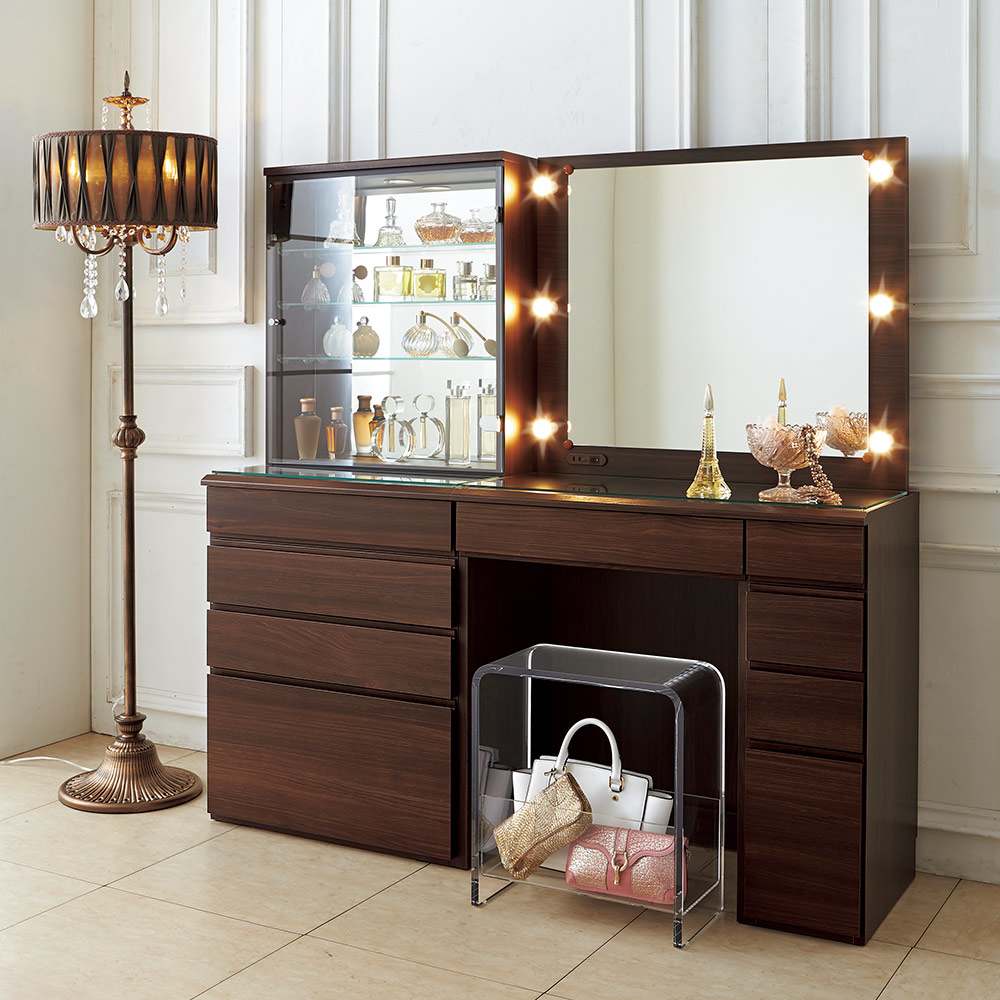 LEDライト付き 楽屋ドレッサーシリーズ ガラスキャビネット付き