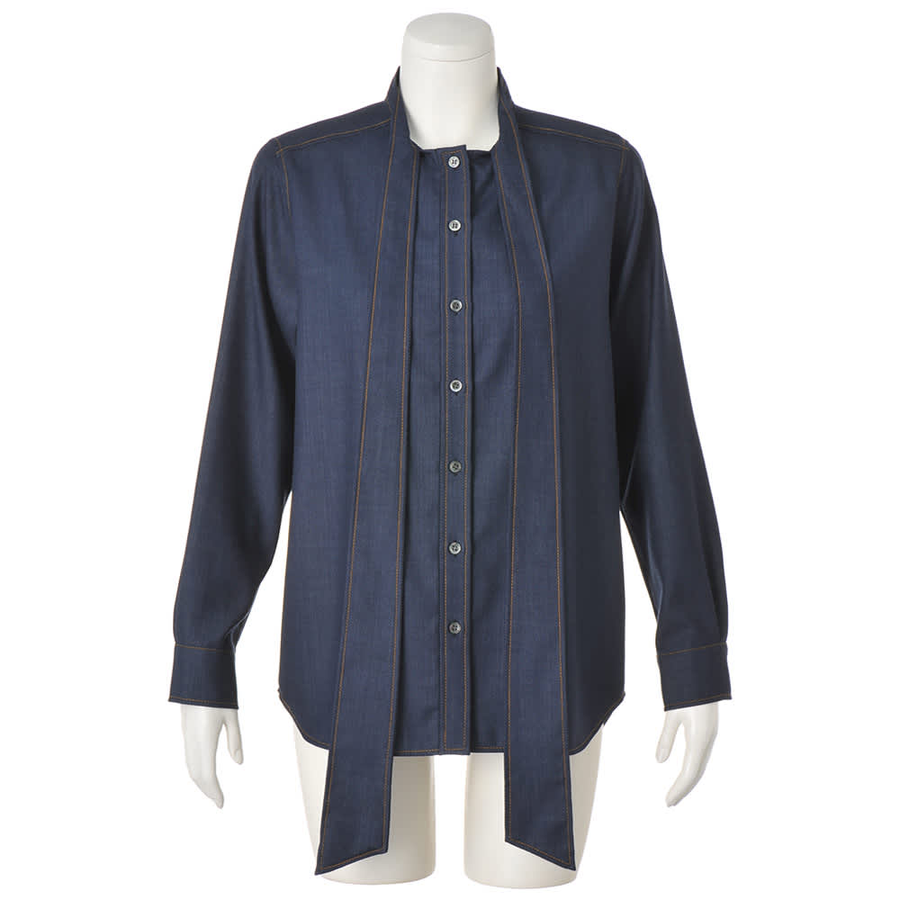 ウール混デニム風 ボウタイ ブラウス 通販 - ディノス