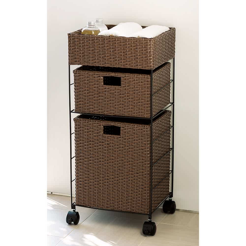 ラタン風ランドリーチェスト スリム3段（幅40・奥行34.5・高さ80cm