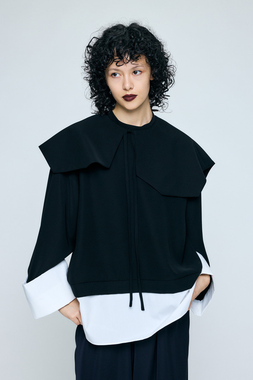 ENFOLD(エンフォルド)｜DOUBLE CUFFS BOX PULLOVER/ブラック の通販