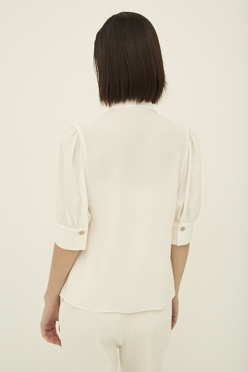 MW(エムダブリュー)｜バックサテン ハーフスリーブビジュー ブラウス