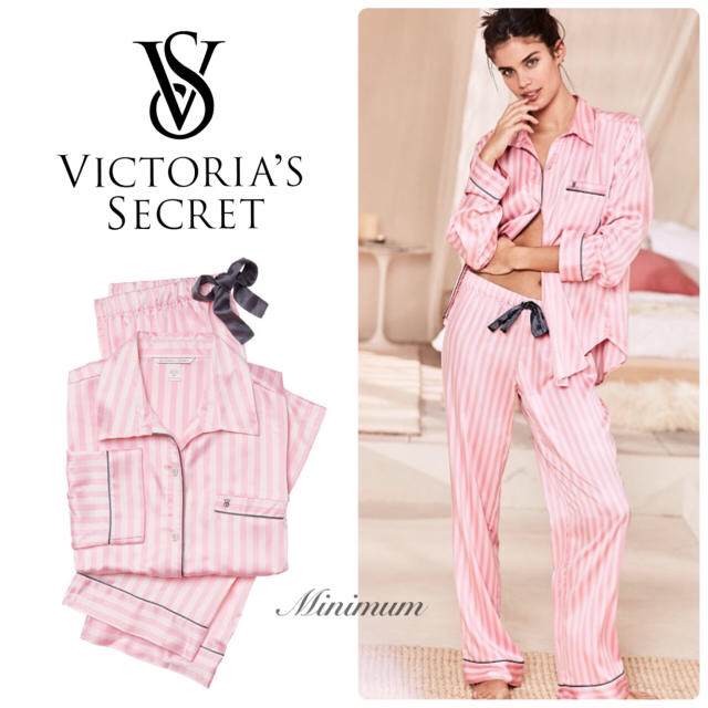 Victoria's Secret - VSサテンピンクボーダーパジャマセットの通販 by