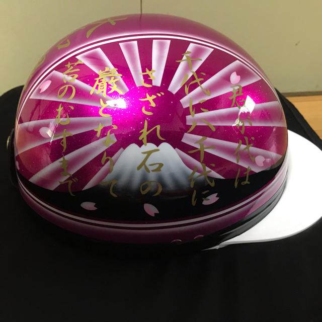 キャンディーピンクラメ 君が代 富士日章 コルク半 ヘルメット 桜吹雪