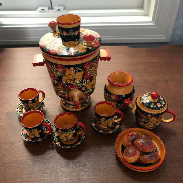 ホフロマ塗り サモワール ロシア 民芸品 茶器セット ミニチュアの通販