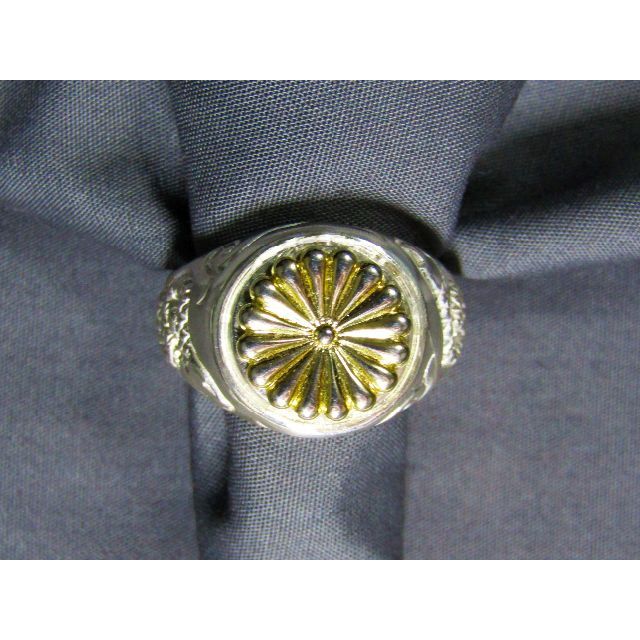 ☆菊紋印台銀製指輪silver925☆菊：真鍮 ☆15-28号 ☆菊紋・菊花紋・の