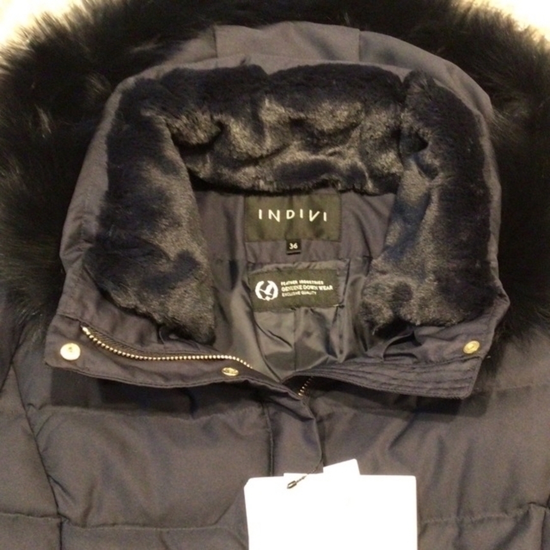 INDIVI - 新品 INDIVI 撥水 ロングダウンコート ネイビー S フーデット