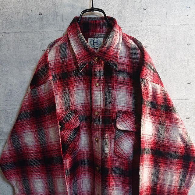 オンブレ】 チェック シャツ グランジ カートコバーン 赤 L ネルシャツ