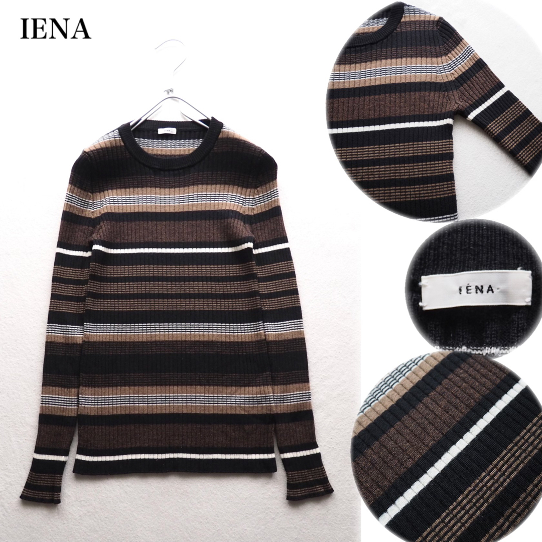 IENA - IENA 6x3 リブクルーネックプルオーバー ボーダーニット ウール