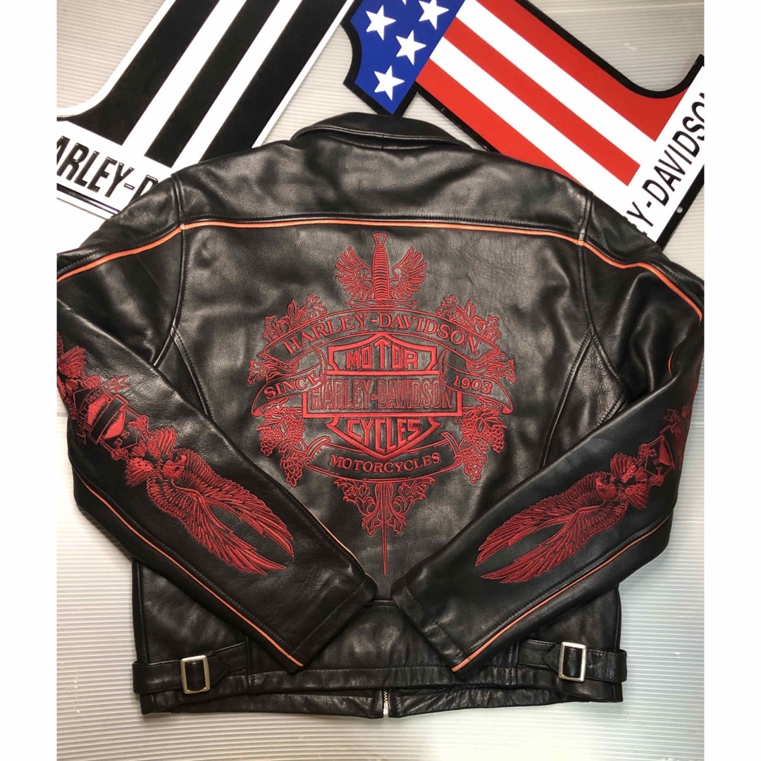 Harley Davidson - 【稀少！金赤糸刺繍限定品！】山羊&牛革ハーレー