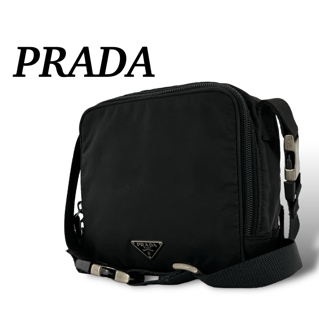 PRADA - プラダ ショルダーバッグ 三角ロゴ 斜めがけ カメラバッグ 黒