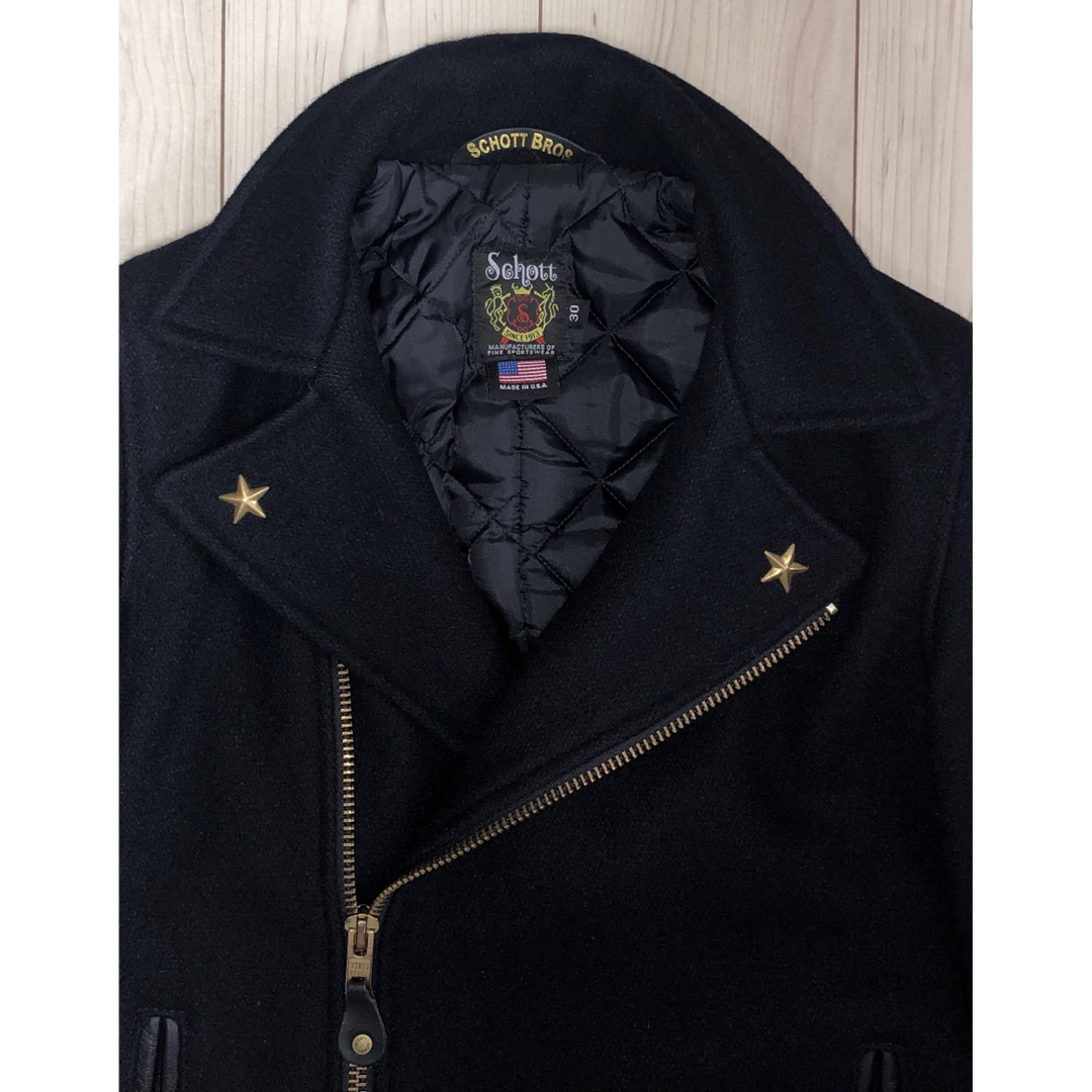 schott - 30 良品 Schott 769 ライダースPコート 黒 金 ライダース
