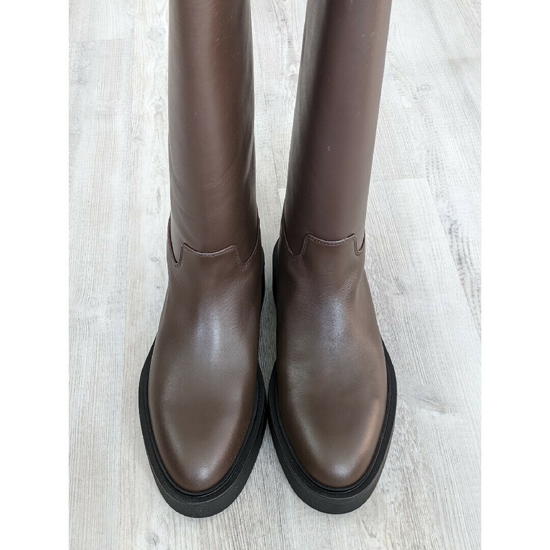 ZARA - ZARA レザーフラットブーツ 37サイズ ブラウンの通販 by