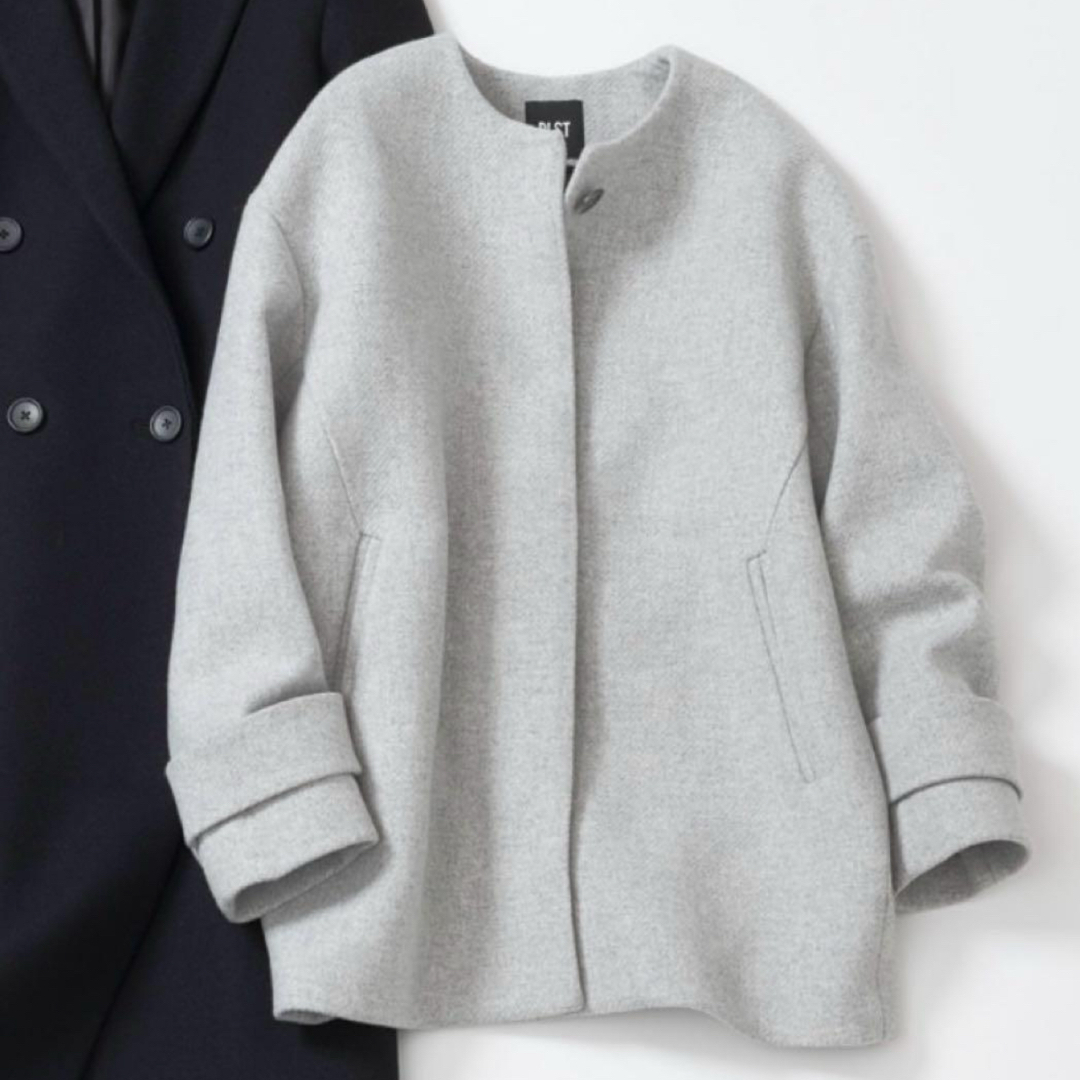 PLST - PLST マンテコノーカラー ハーフコート ブラックの通販 by