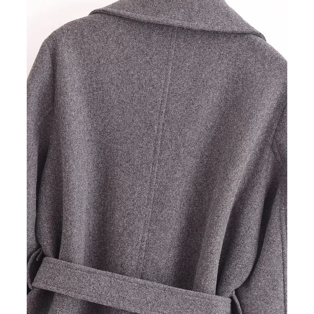 ☕️11月新作🌇15752◇gray グレー ベルト付き ダブル ロングコートの
