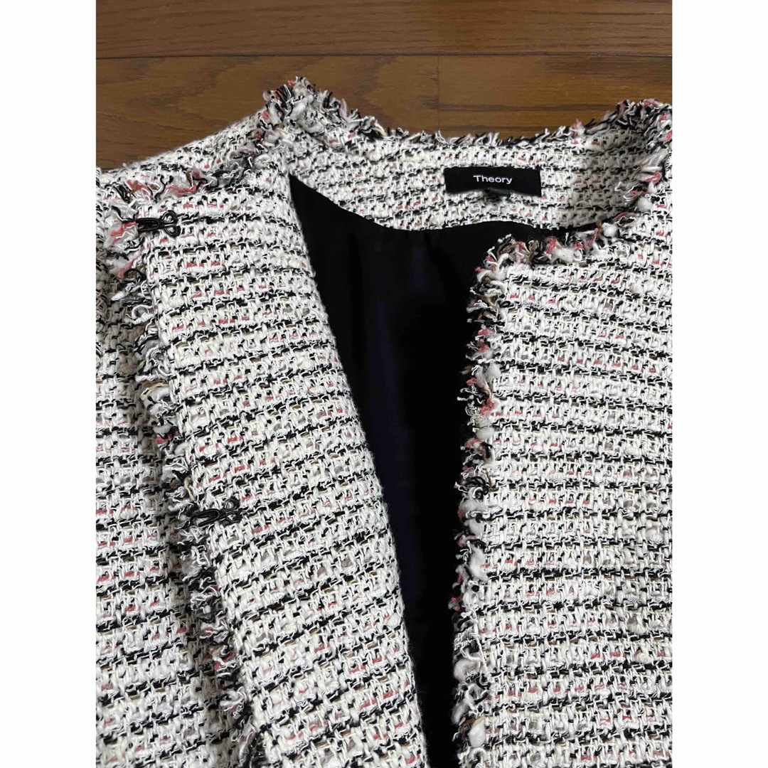 Theory - 美品 セオリー Theory ノーカラーツイードジャケット サイズ2