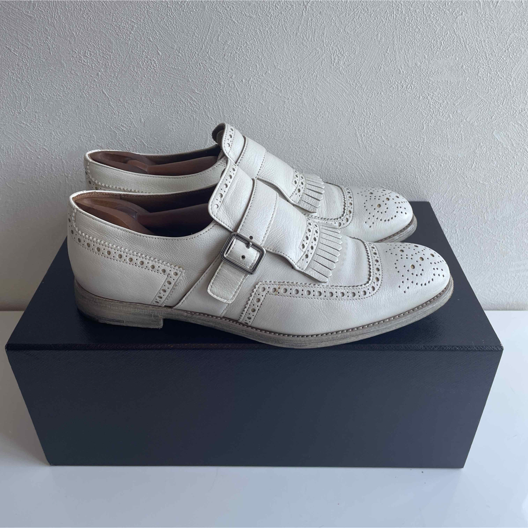 美品 PRADA プラダ 本革 ダブルモンクストラップ シューズキーパー付き
