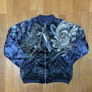 絡繰魂 - 絡繰魂 ベロア 別珍 スカジャン 黒 金 和柄 刺繍 大日如来 龍