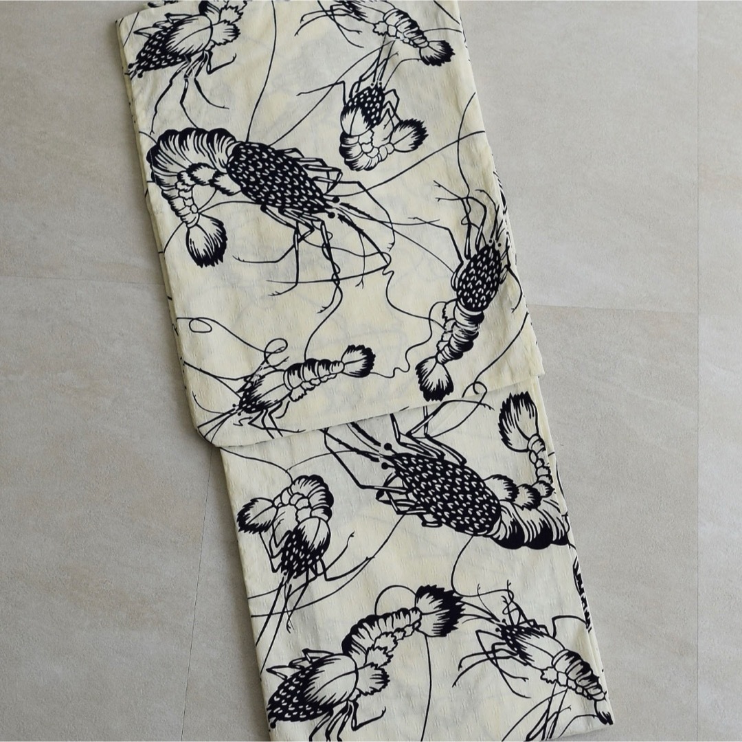 ニコアンティークオリジナル 国内染色 古典柄レトロ 伊勢海老 浴衣