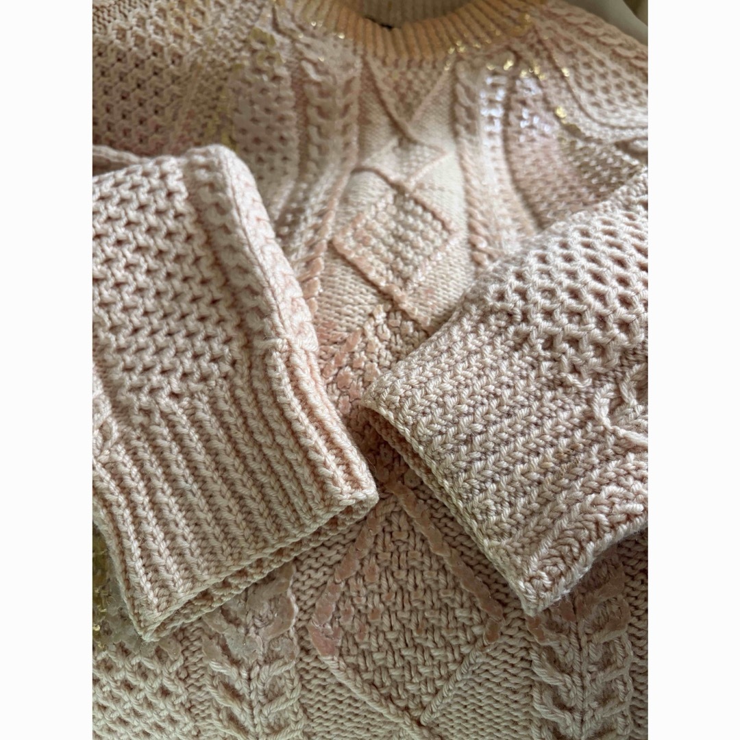 YUKI FUJISAWA 箔プリント ケーブルニットセーター ピンク