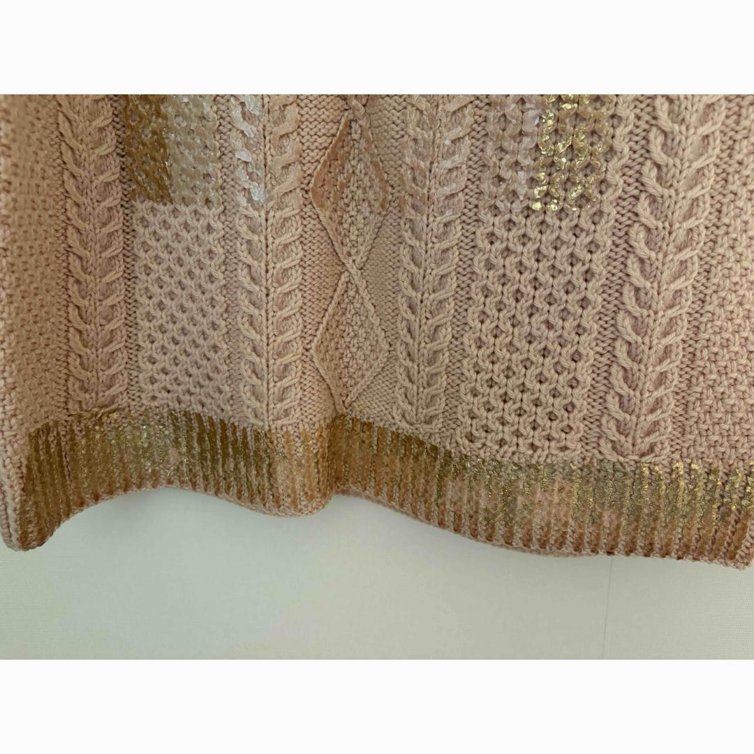 YUKI FUJISAWA 箔プリント ケーブルニットセーター ピンク