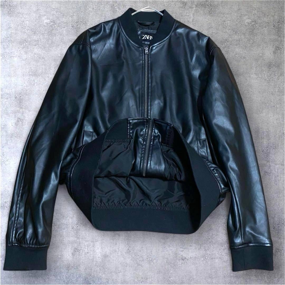 ZARA - 美品 ザラ ZARA フェイクレザー ボンバージャケット メンズ XL