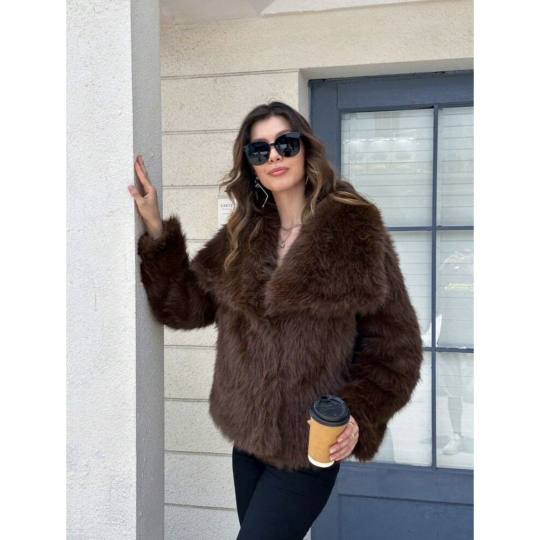 ZARA - 高見えフェイクファーショートコート ブラウンIENA系・Oggi系