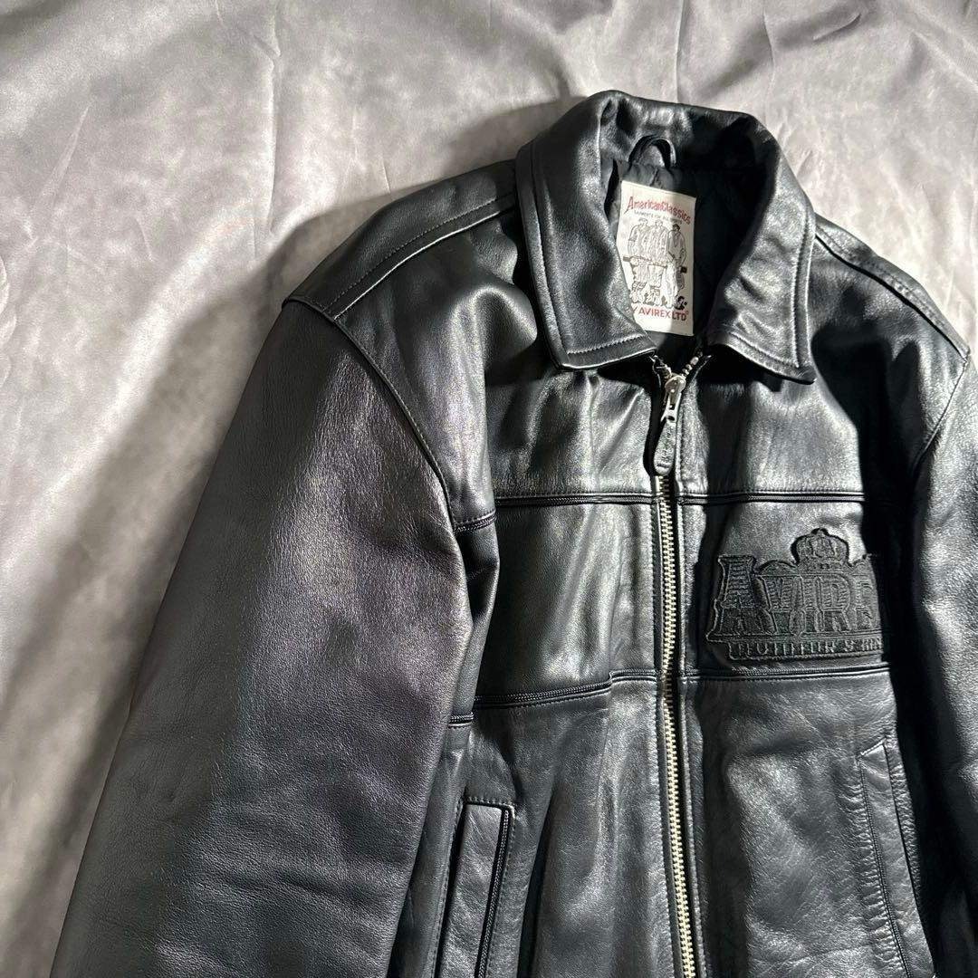 AVIREX - アヴィレックス オールブラック ヴァーシティー レザー