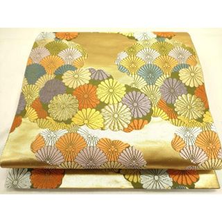 平和屋着物○六通柄袋帯 唐織 嘉祥松菊雲取文様 金糸 正絹 逸品