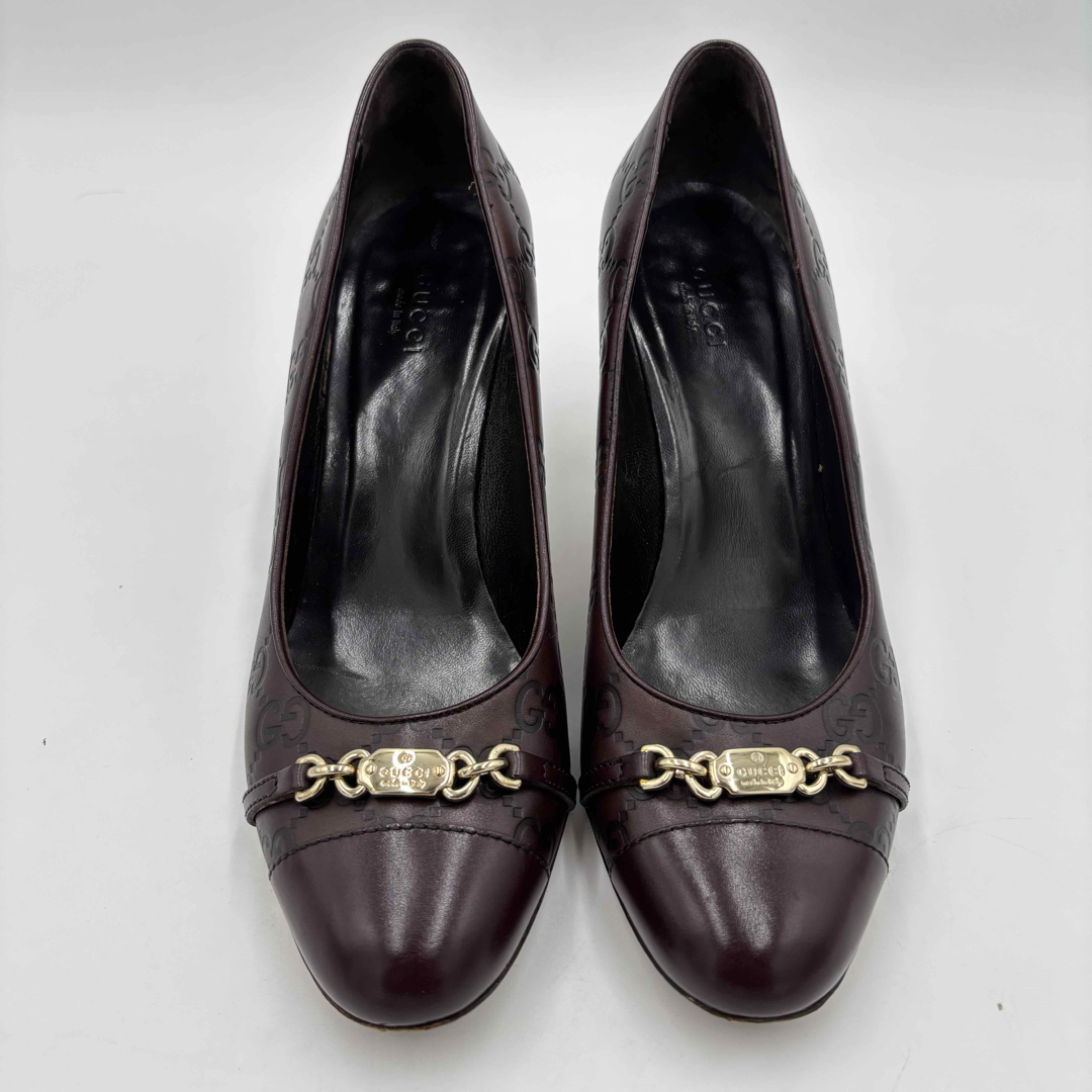 GUCCI - GUCCI グッチ シマレザー パンプス ハイヒール 38C ブラウンの