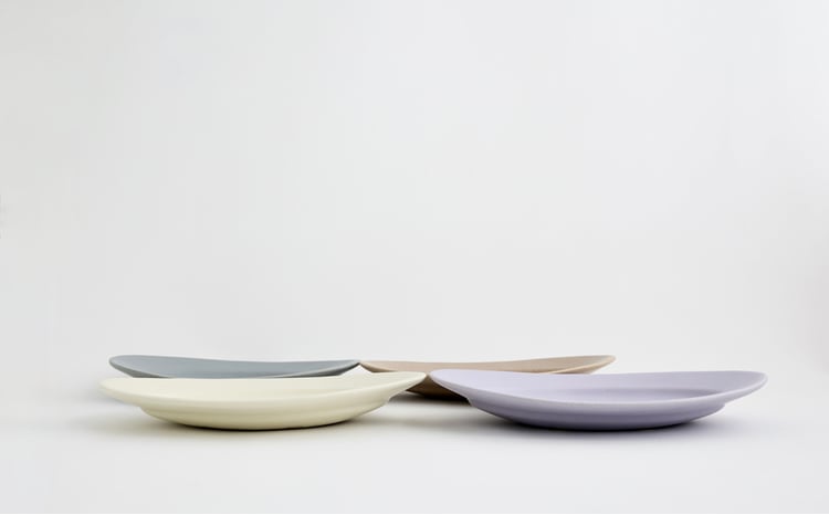 Awabi ware】 オーバル皿M 4枚セット （アイボリー・青マット
