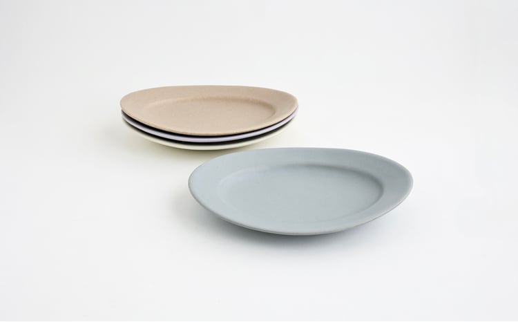 Awabi ware】 オーバル皿M 4枚セット （アイボリー・青マット