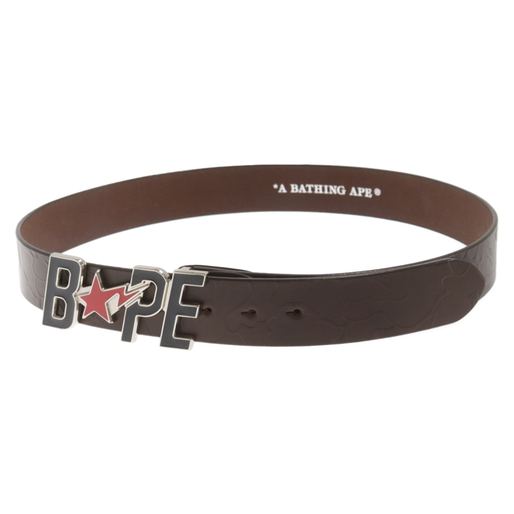 アベイシングエイプ BAPE STA 1stカモ型押し レザーベルト ブラウン
