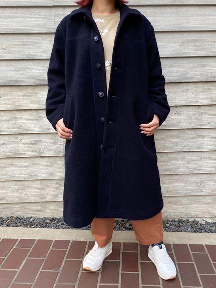 フラワー刺繍ボタン スライバーコート（ウールコート）｜SUPER HAKKA