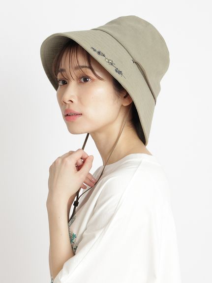 サイドウェイフラワー刺繍ワッシャーダウンバケットハット（ハット