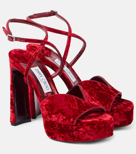 Karli 125 velvet platform sandals in red - Jimmy Choo | Mytheresa