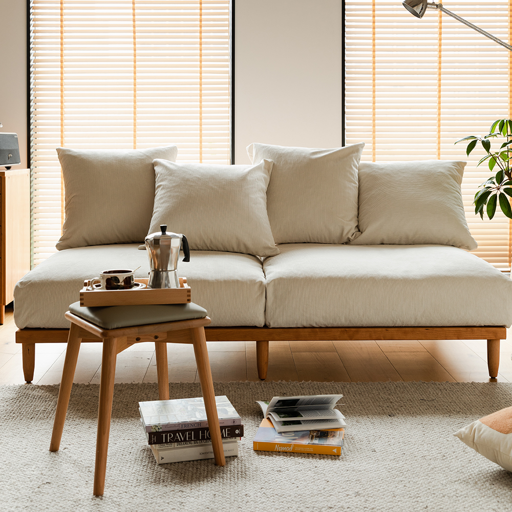 Woody Prime Cherry 洗える生地と4サイズ展開スラットバックソファ