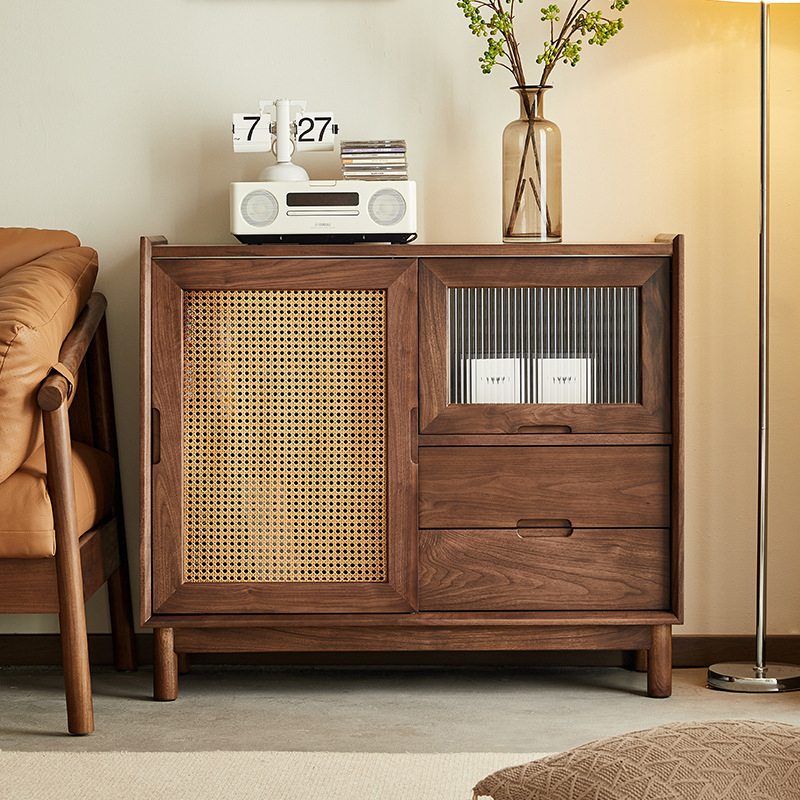 ブラックウォールナット材 多収納キャビネット | 木目の美しさと収納力