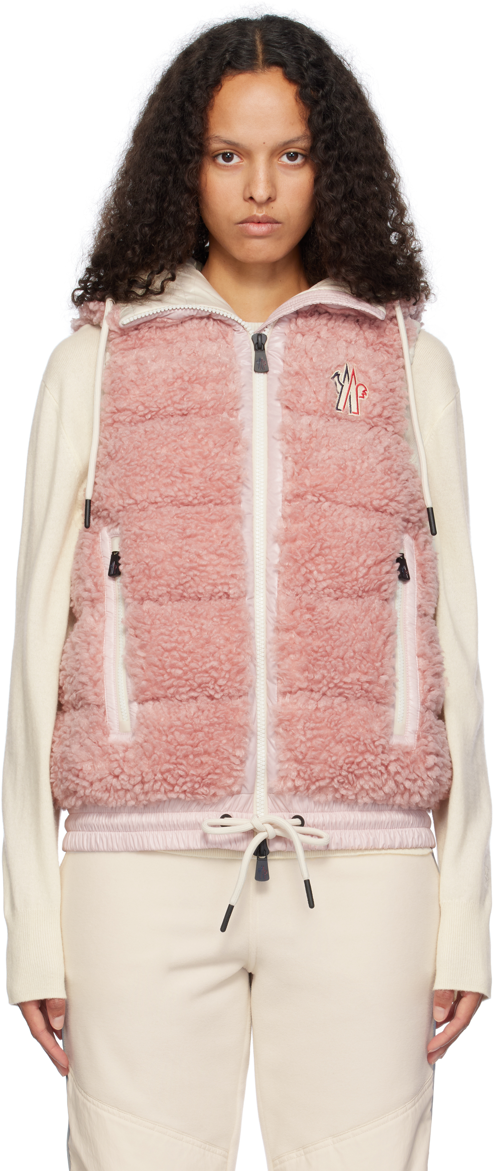 Moncler Grenoble: ピンク Teddy パデッド ジップアップ ダウンベスト