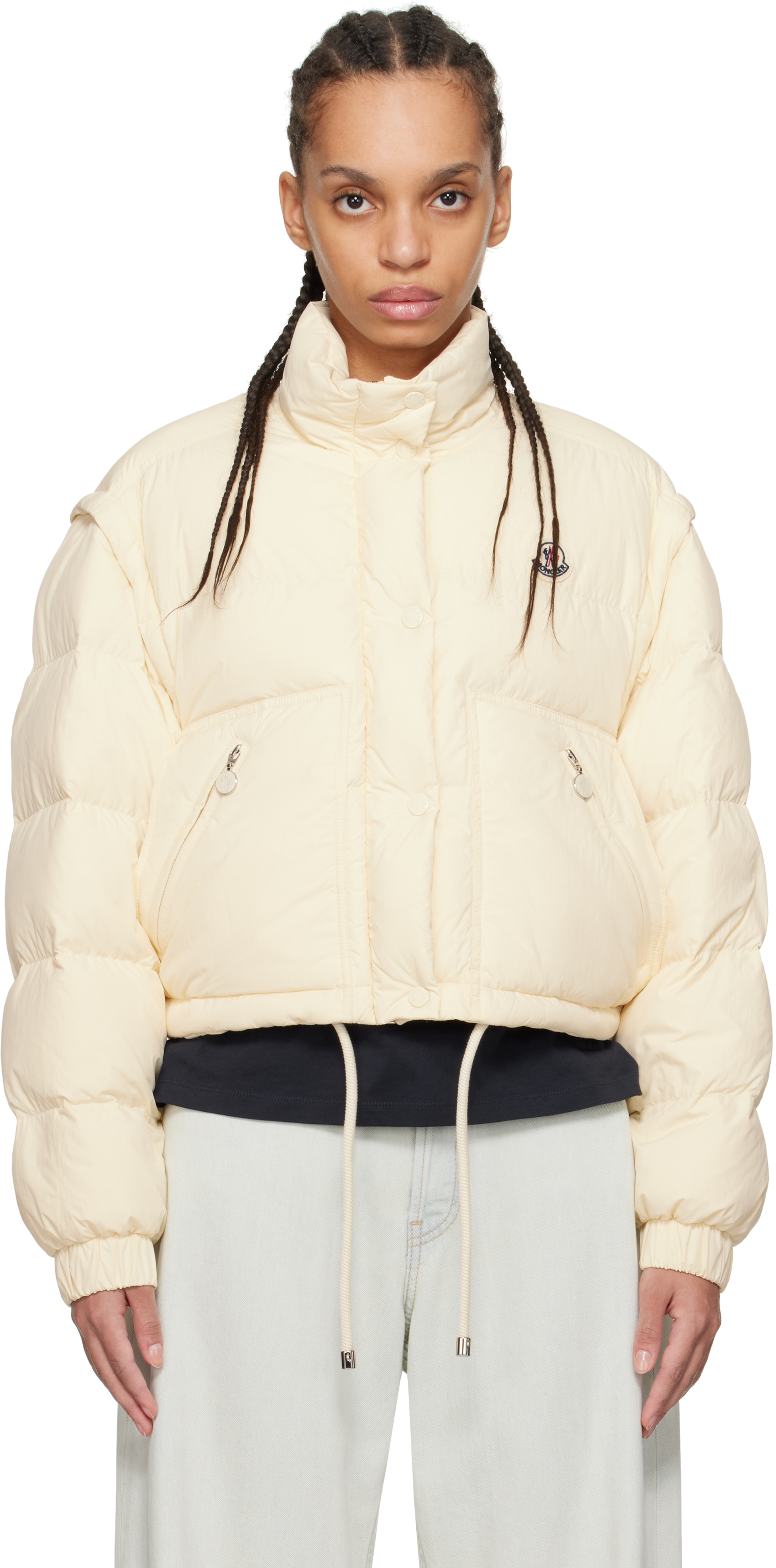 Moncler: オフホワイト Selle 2-in-1 ショート ダウンジャケット
