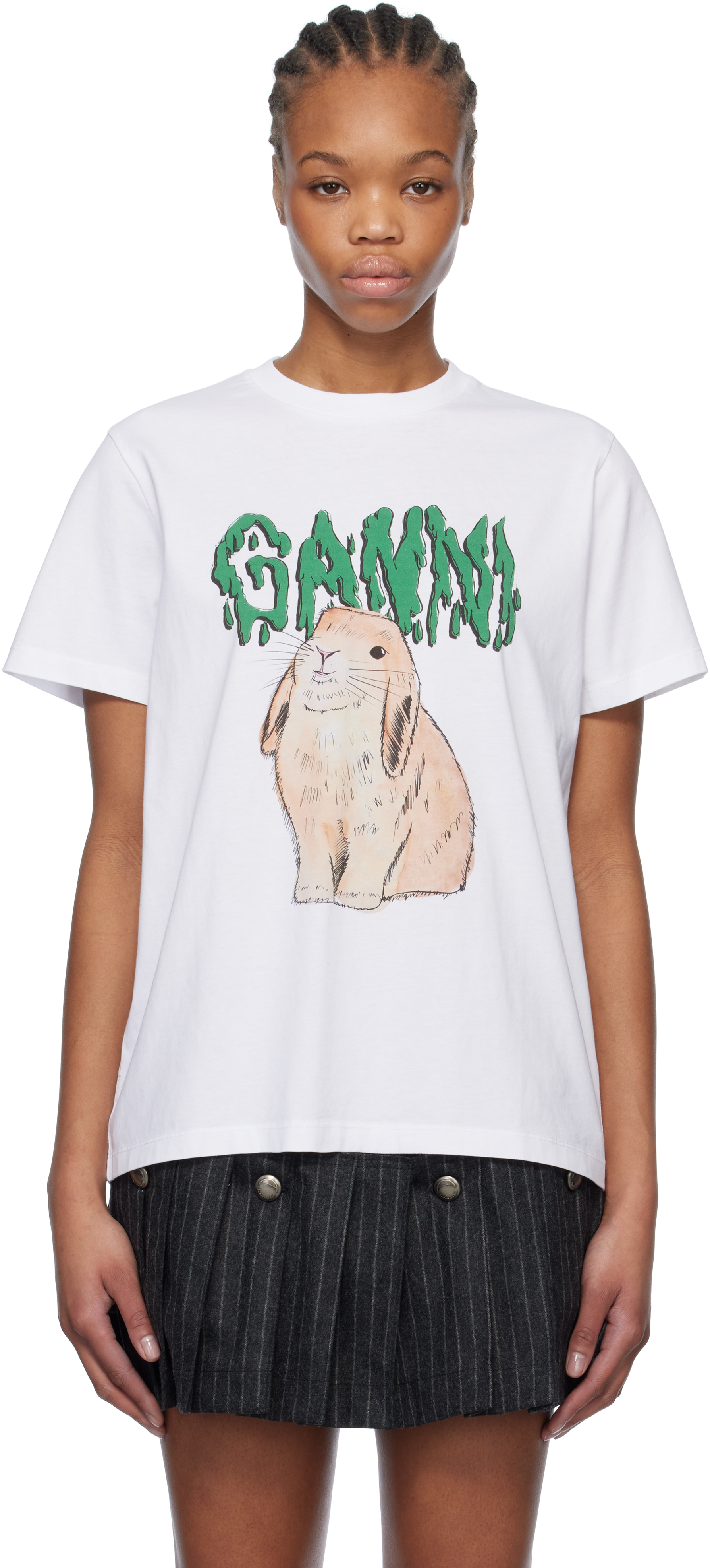 GANNIのホワイト Graphic Bunny ジャージ Tシャツがセール中